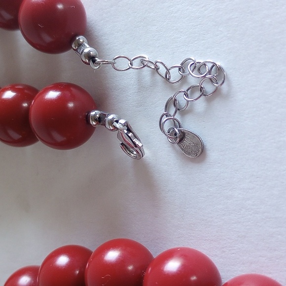 ATI DESIGNER STERLING SILVER 925 FAUX RED CORAL NECKLACE 22" PLUS 2.5" 12 MM DIA - Picture 6 of 7